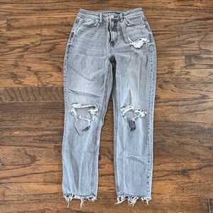 American Eagle Outfitters High Rise Distressed Light Gray Jeans